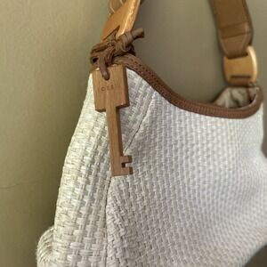 Fossil Womens Weave Five Pocket Shoulder Bag Purse‎ Handbag Brown Woven Style